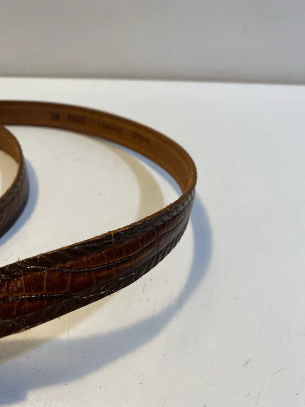 Brown Cowhide Leather Belt Msde In Paris with Antiqued Brass Buckle Sx 34